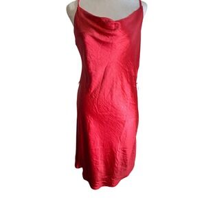 J for Justify PROM SPRING Date-night Red Satin Cowl Neck Slip Midi Dress Size M